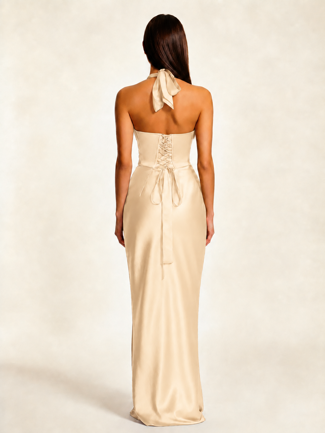 Deep V Satin Mermaid Lace-Up Back Formal Dress