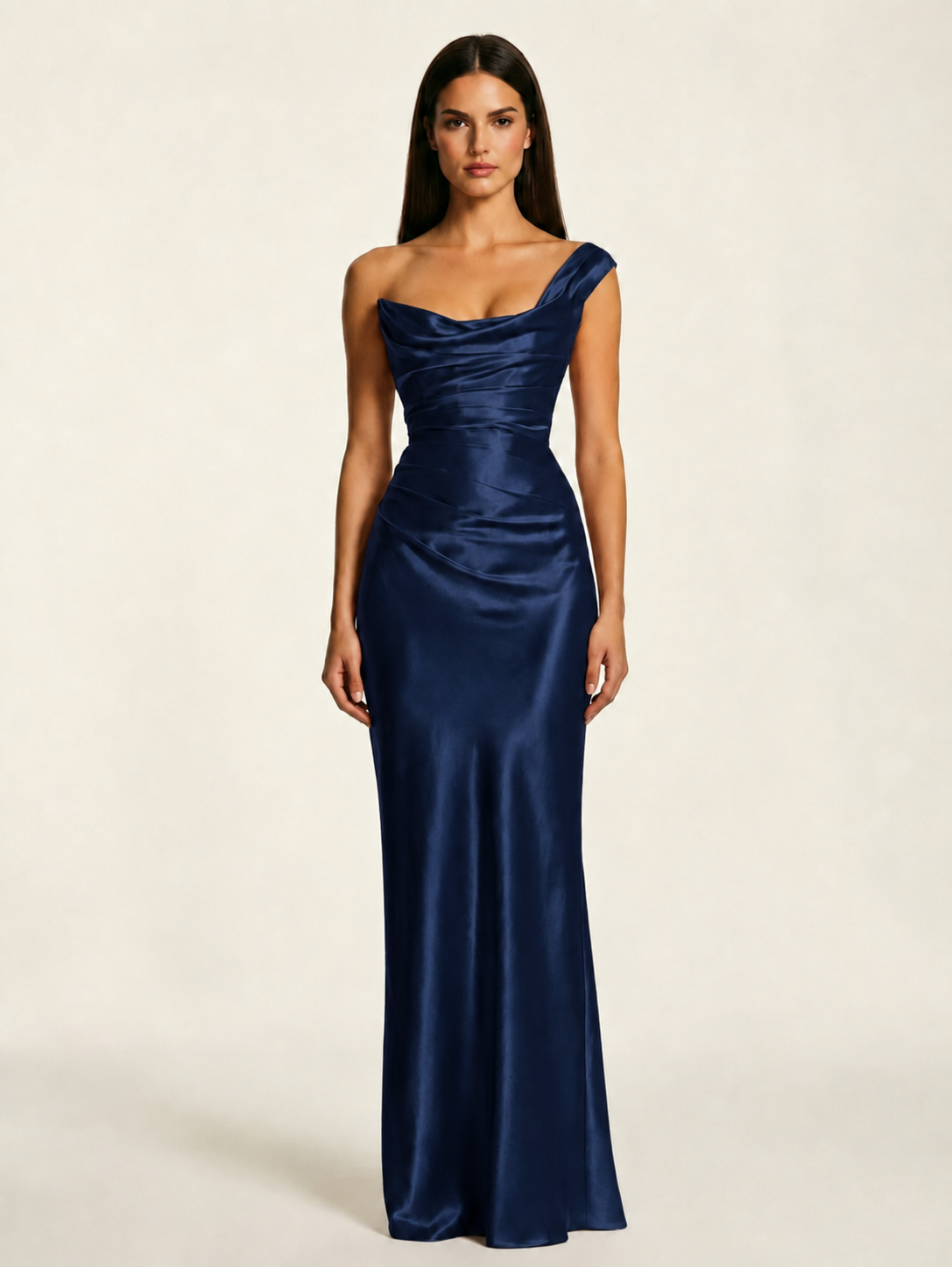 Single-shoulder satin back strap design formal dress