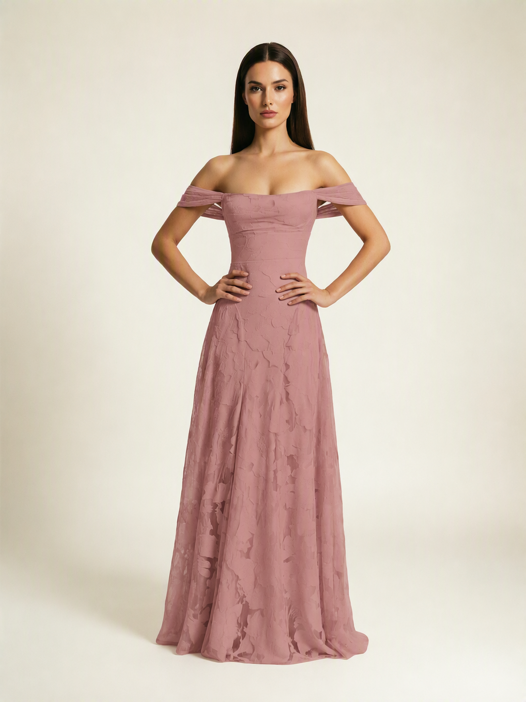 Off-the-Shoulder Floral Lace A-Line