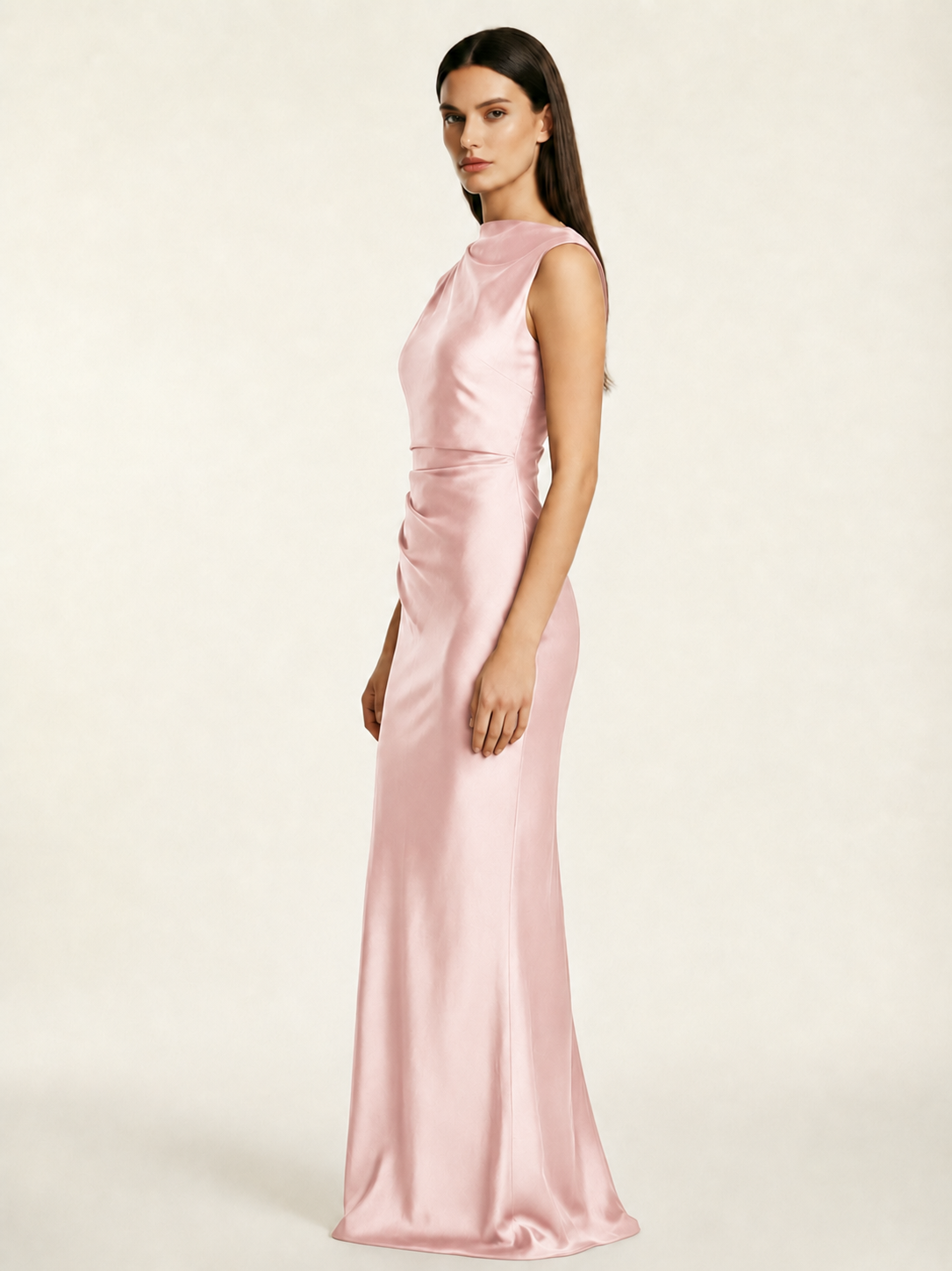 Sleeveless Draped Satin Mermaid Cutout Back Formal Dress