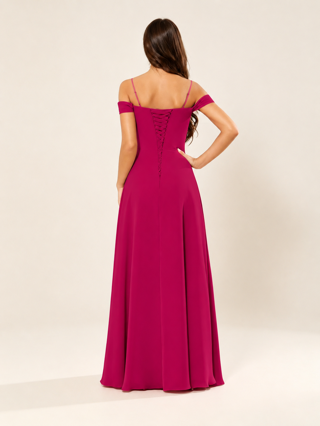 Off shoulder chiffon bridesmaid dress with high slit ruffle