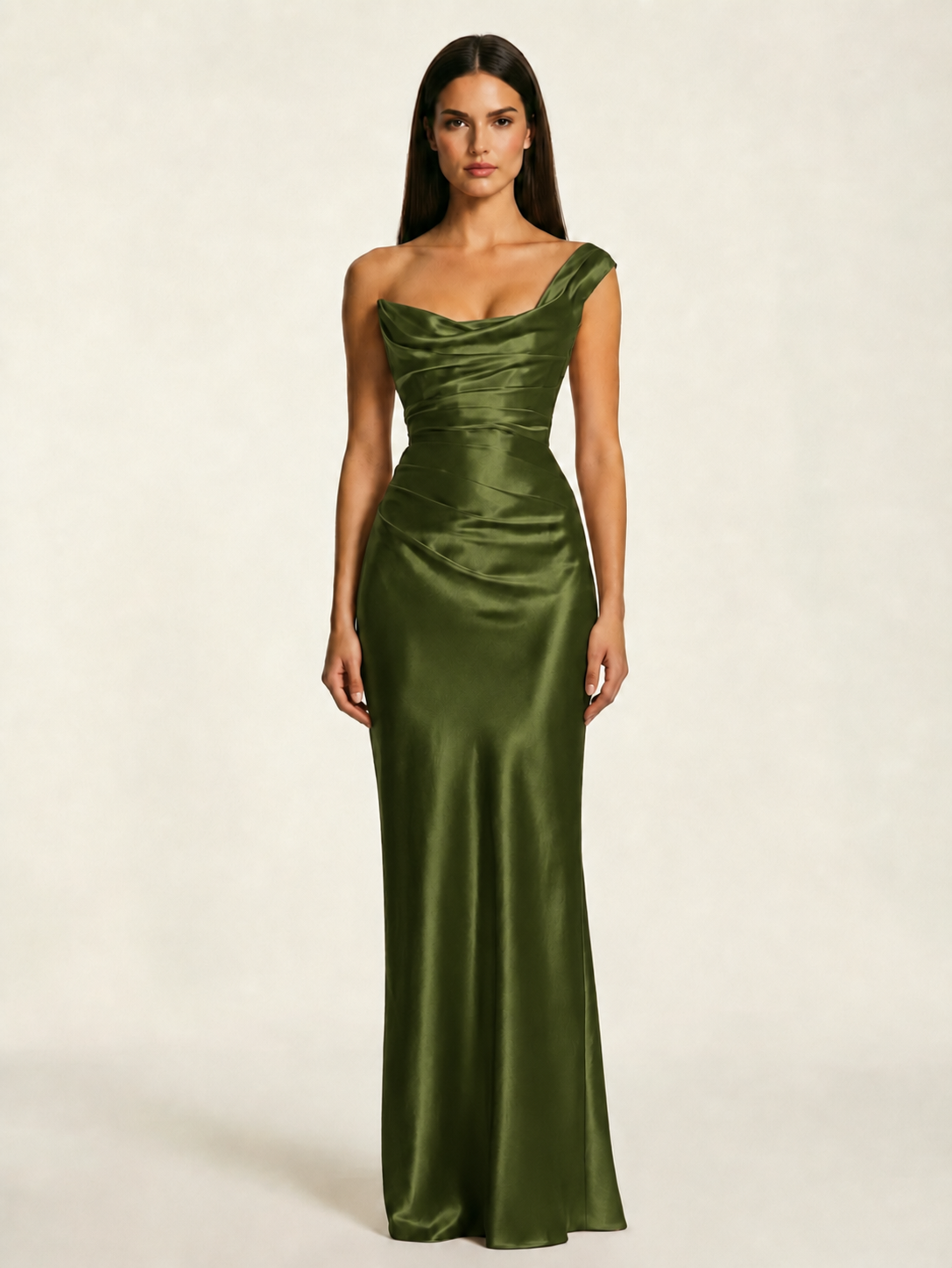 Single-shoulder satin back strap design formal dress