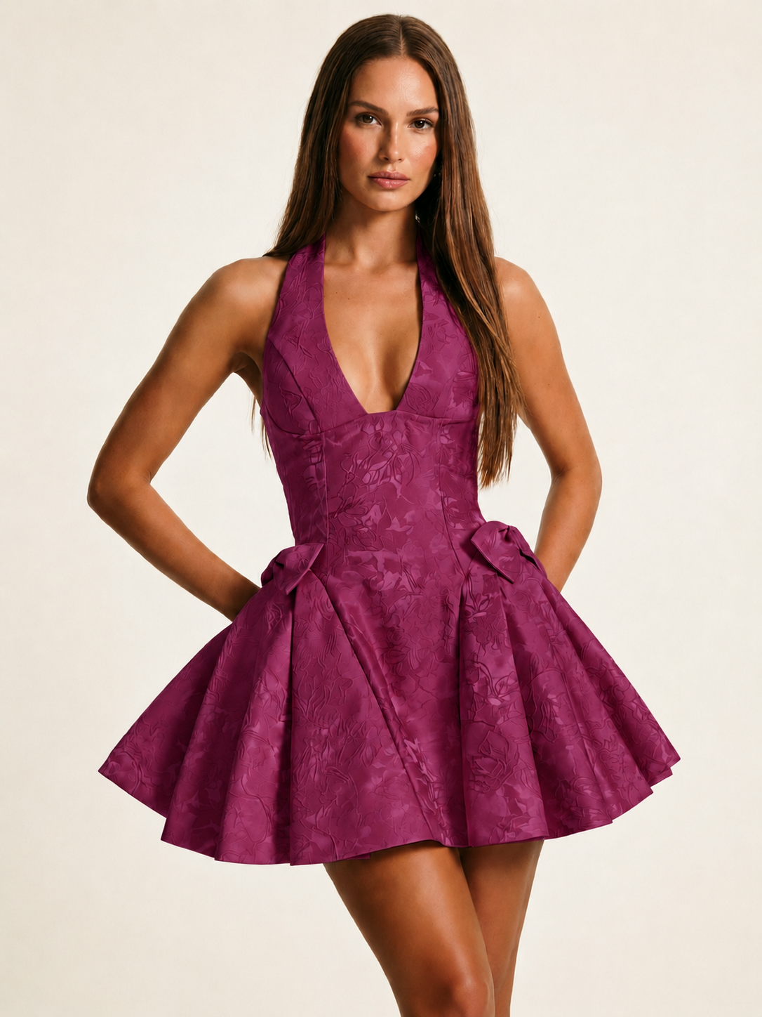 Strap-beaded lace back structure cocktail dress