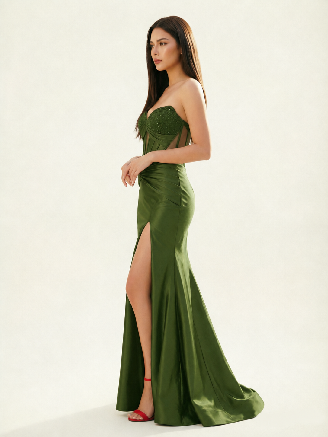 Strapless Corset Satin High Slit Mermaid Gown
