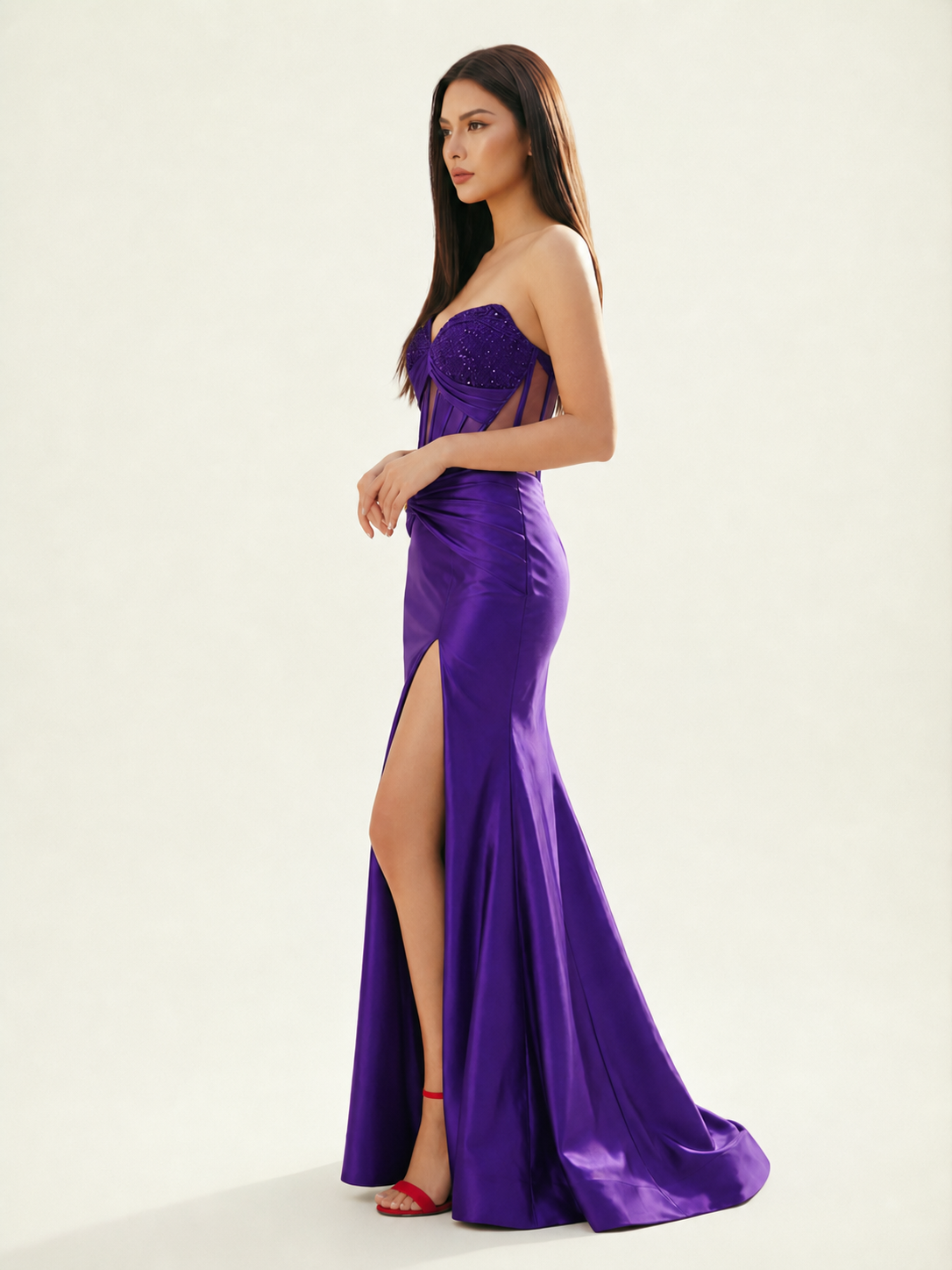 Strapless Corset Satin High Slit Mermaid Gown