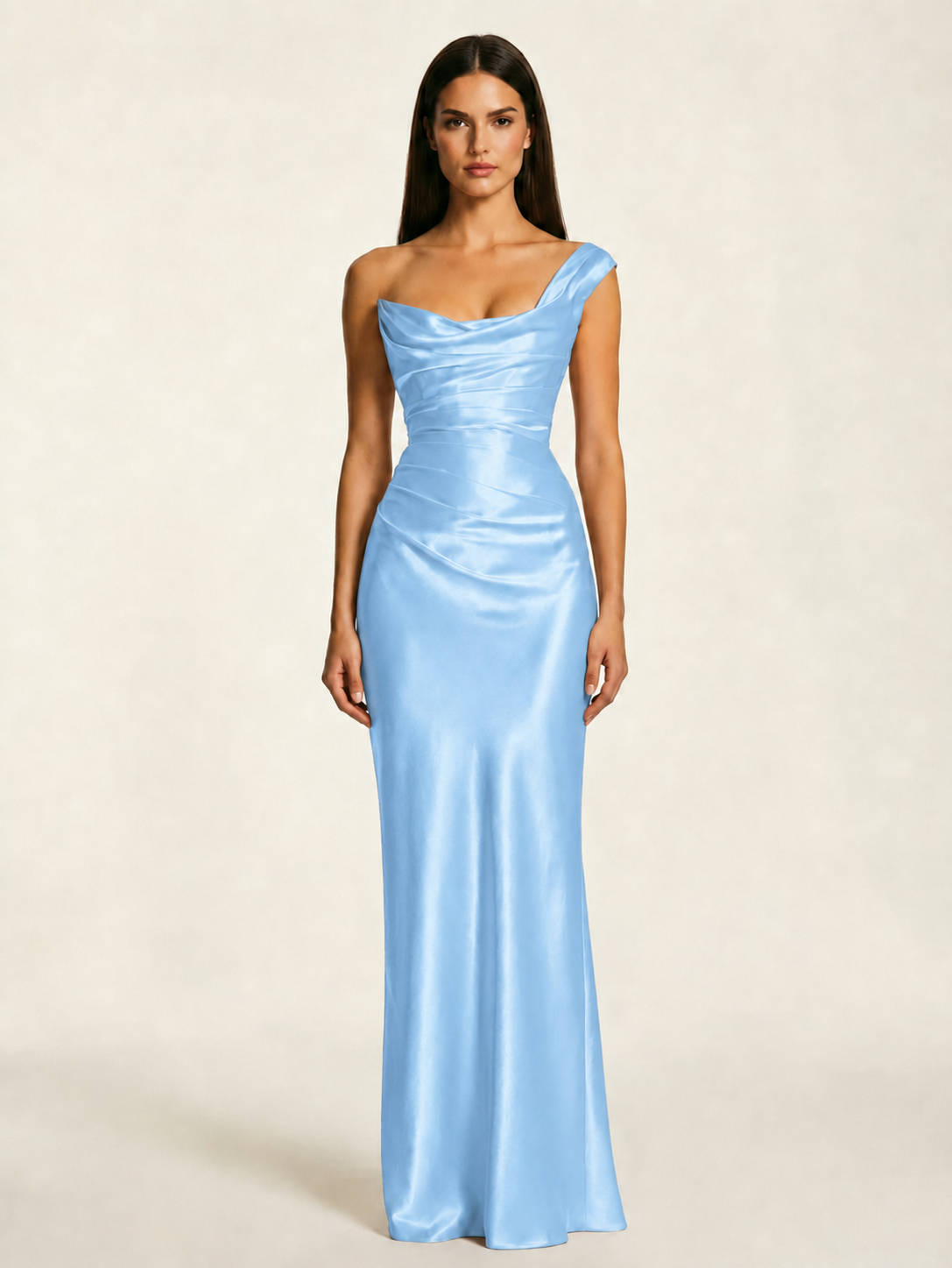 Single-shoulder satin back strap design formal dress