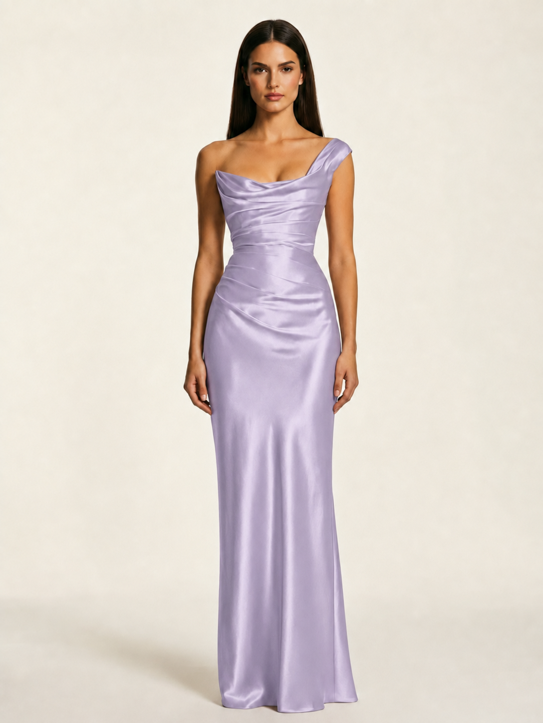 Single-shoulder satin back strap design formal dress