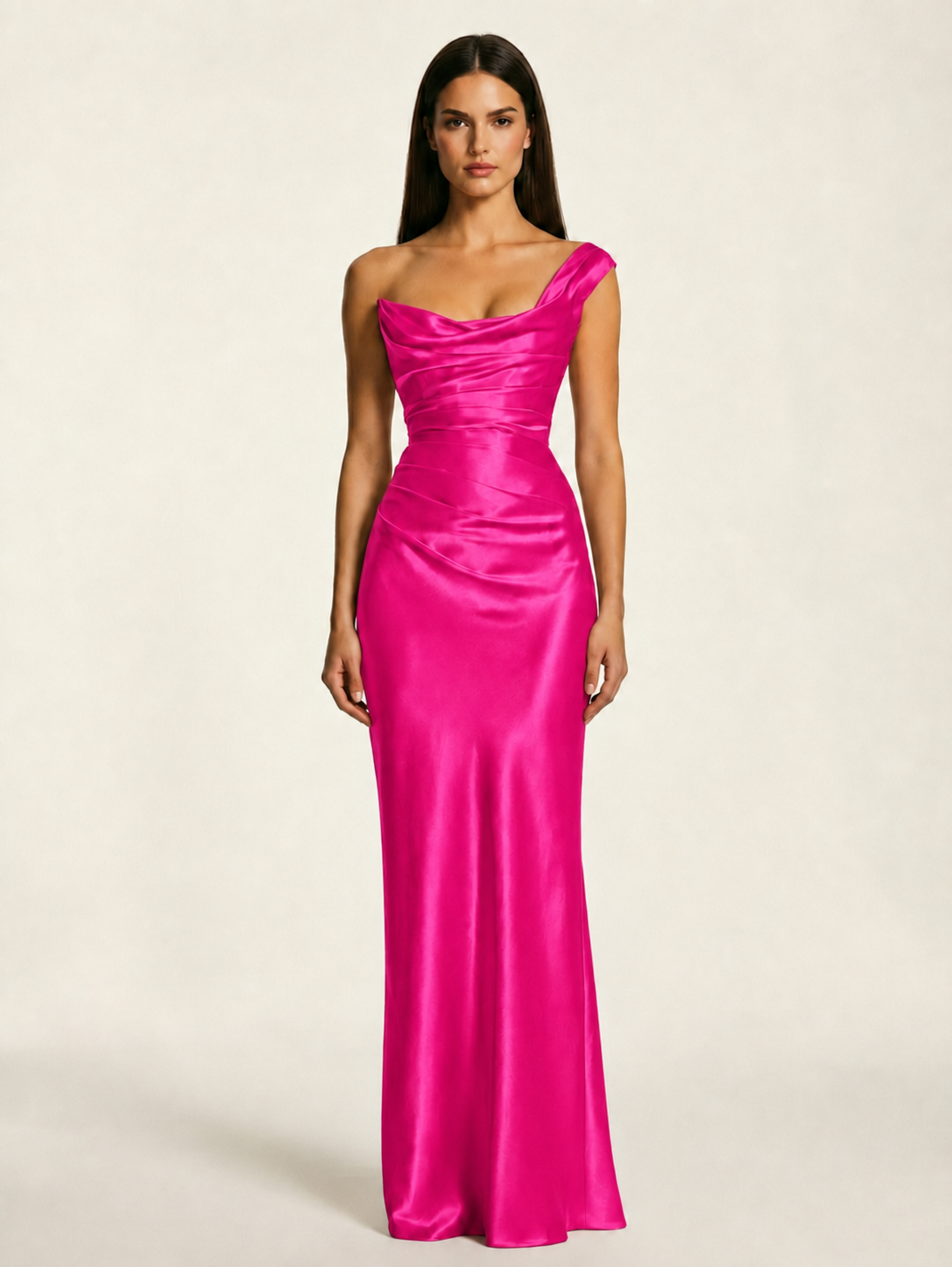 Single-shoulder satin back strap design formal dress