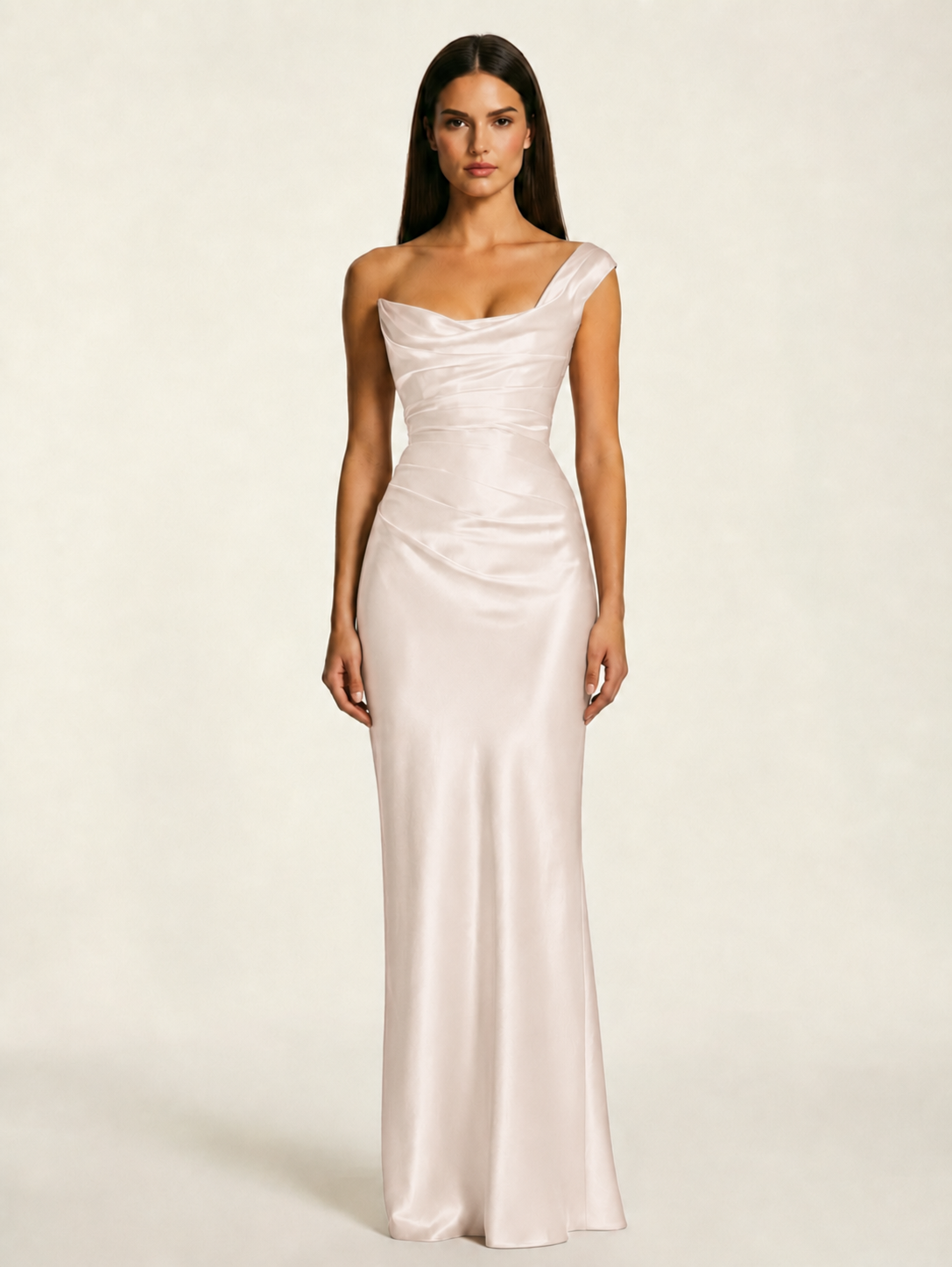 Single-shoulder satin back strap design formal dress