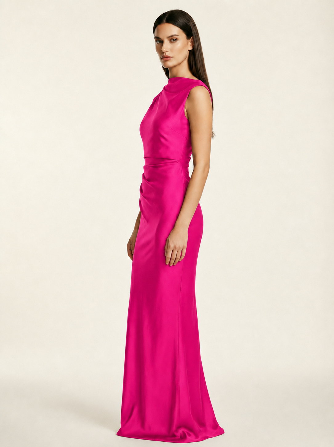 Sleeveless Draped Satin Mermaid Cutout Back Formal Dress