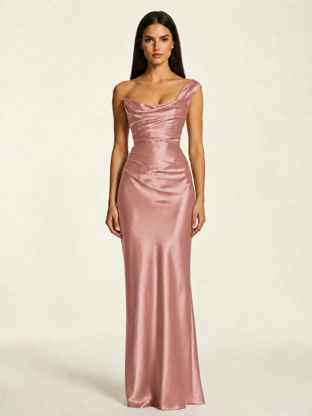 Single-shoulder satin back strap design formal dress