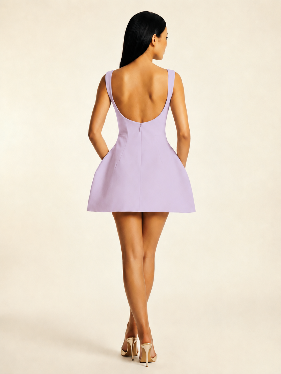 Sleeveless Boat Neck Open Back Fit & Flare Mini Dress