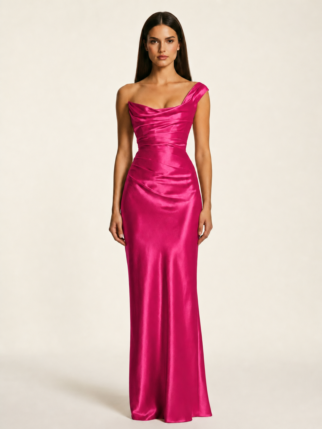 Single-shoulder satin back strap design formal dress