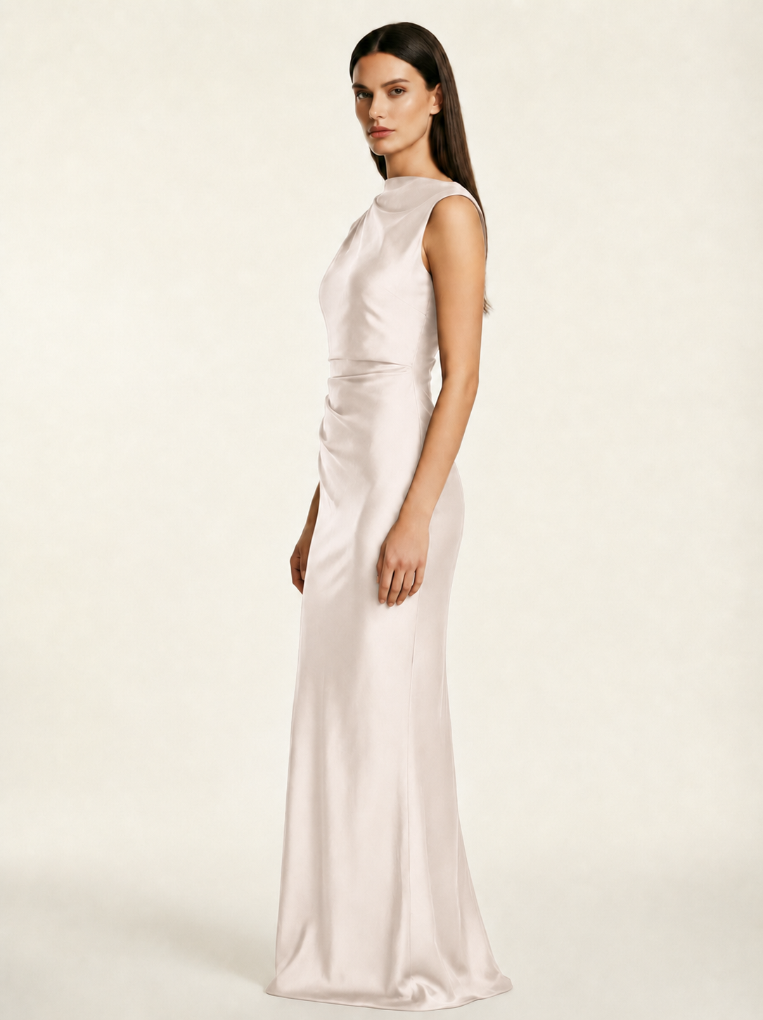 Sleeveless Draped Satin Mermaid Cutout Back Formal Dress