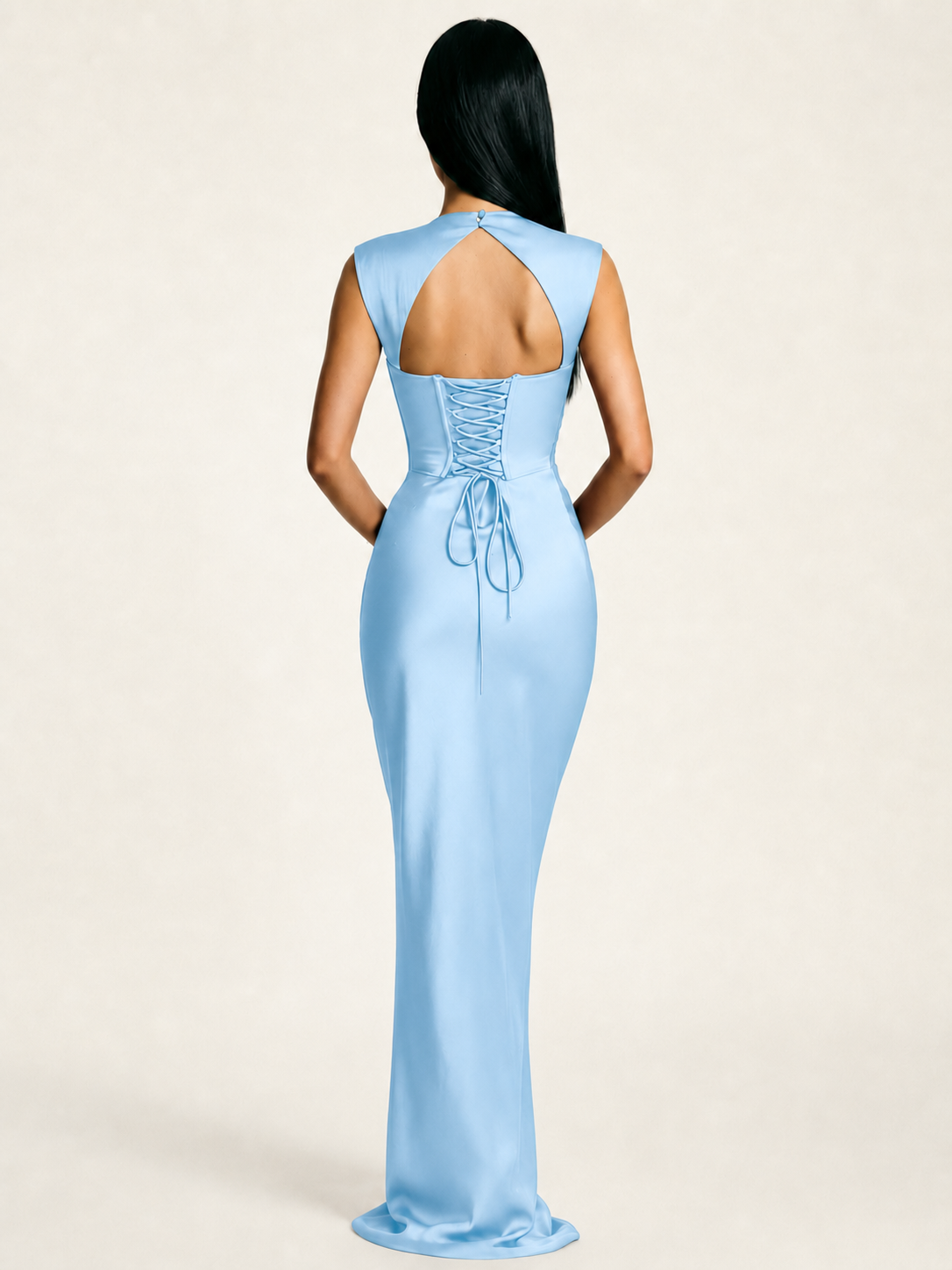 Sleeveless Draped Satin Mermaid Cutout Back Formal Dress