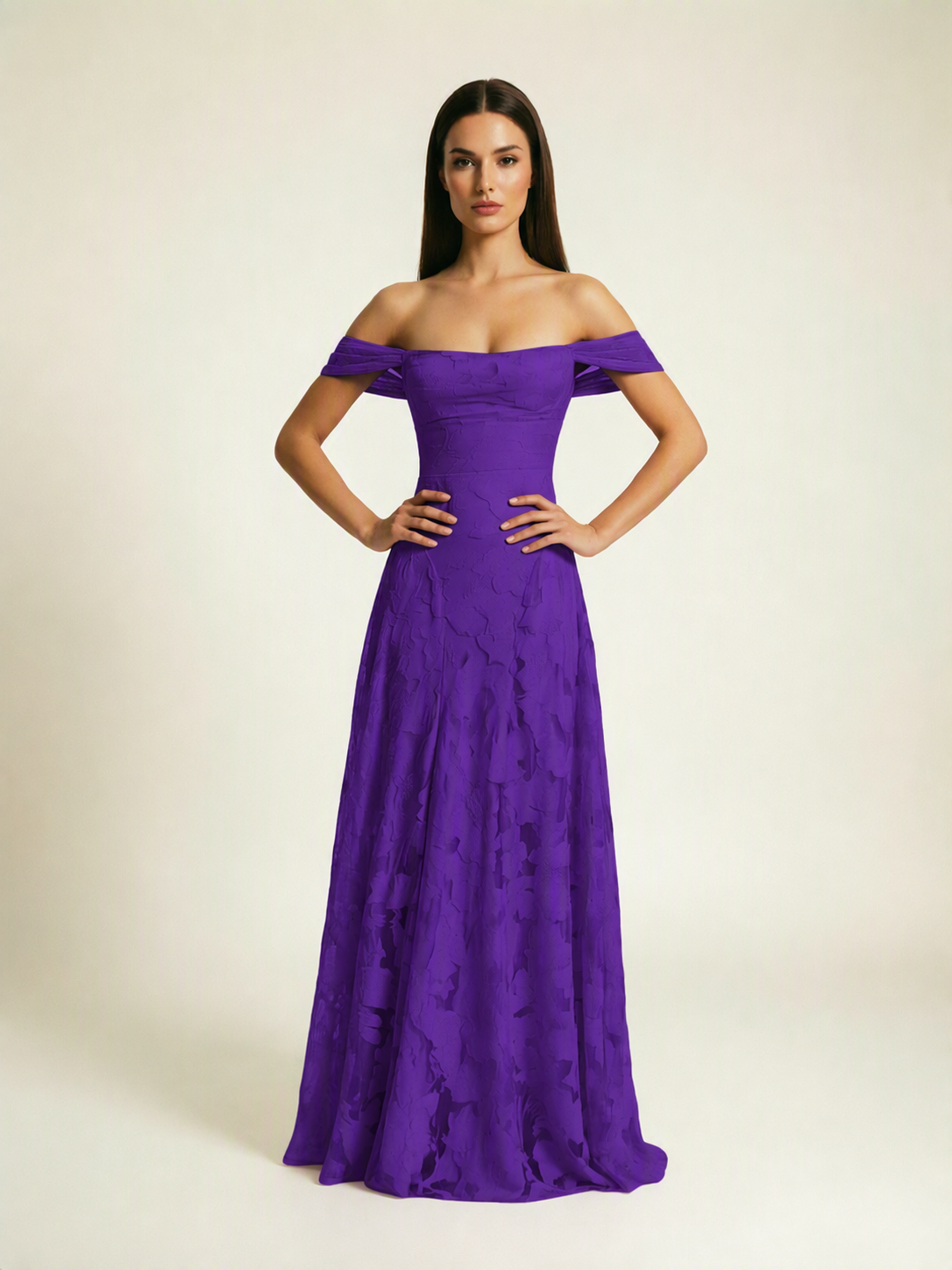 Off-the-Shoulder Floral Lace A-Line