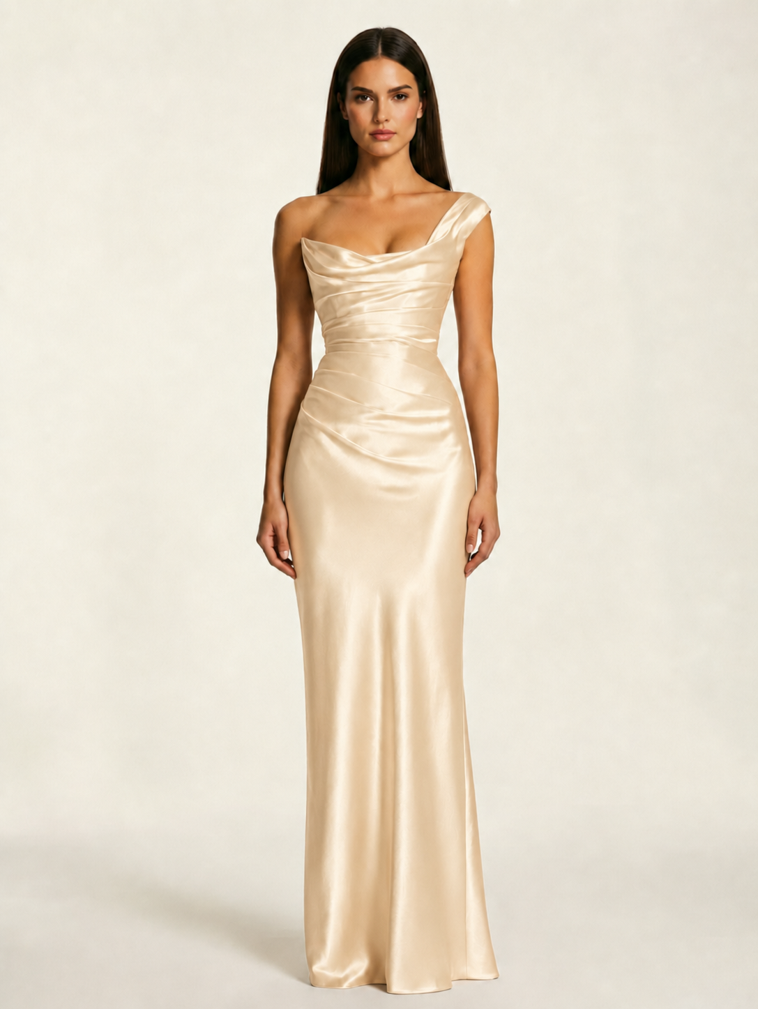 Single-shoulder satin back strap design formal dress