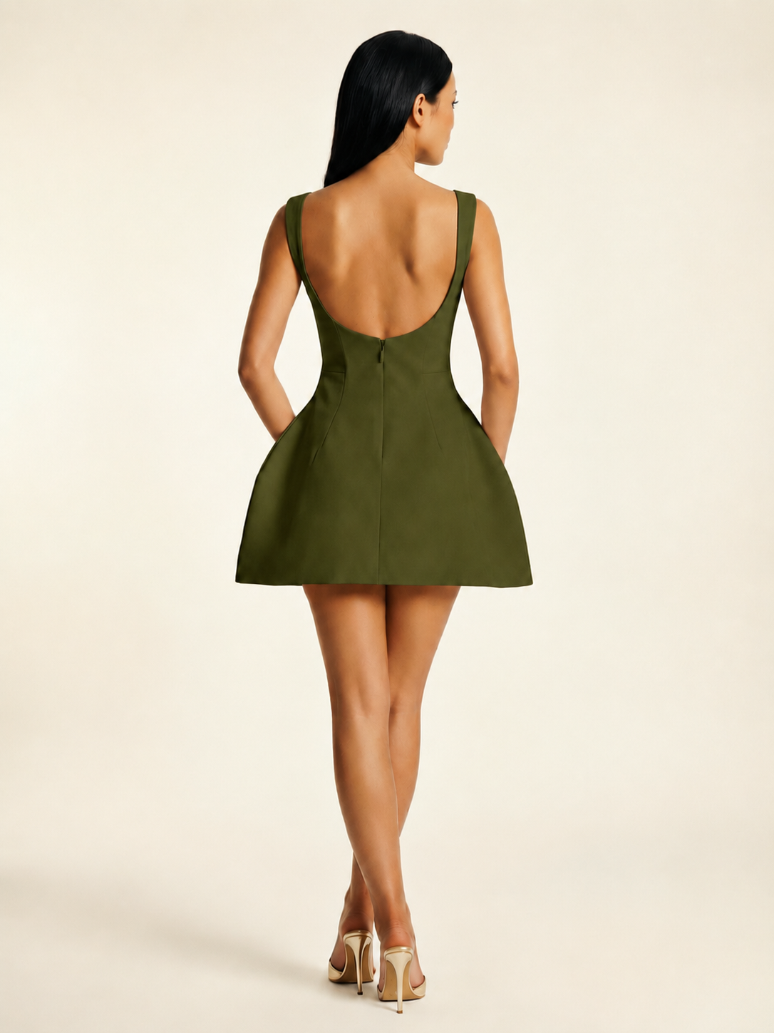 Sleeveless Boat Neck Open Back Fit & Flare Mini Dress