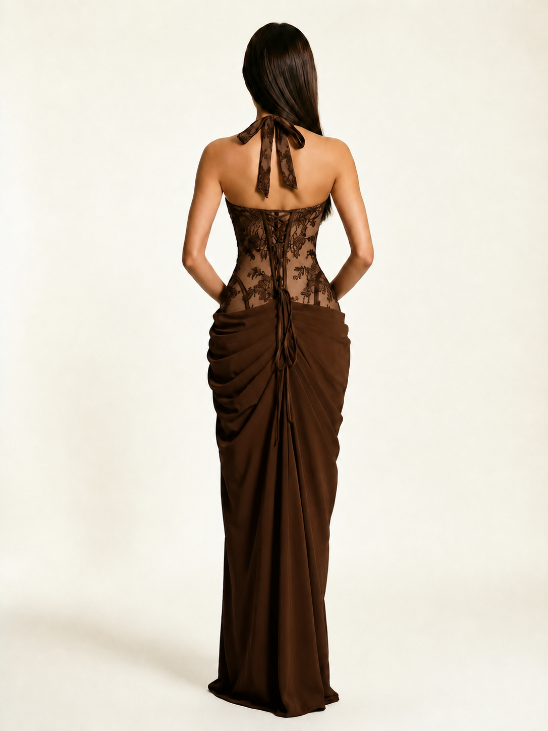 Lace Corset Halter High Slit Formal Dress