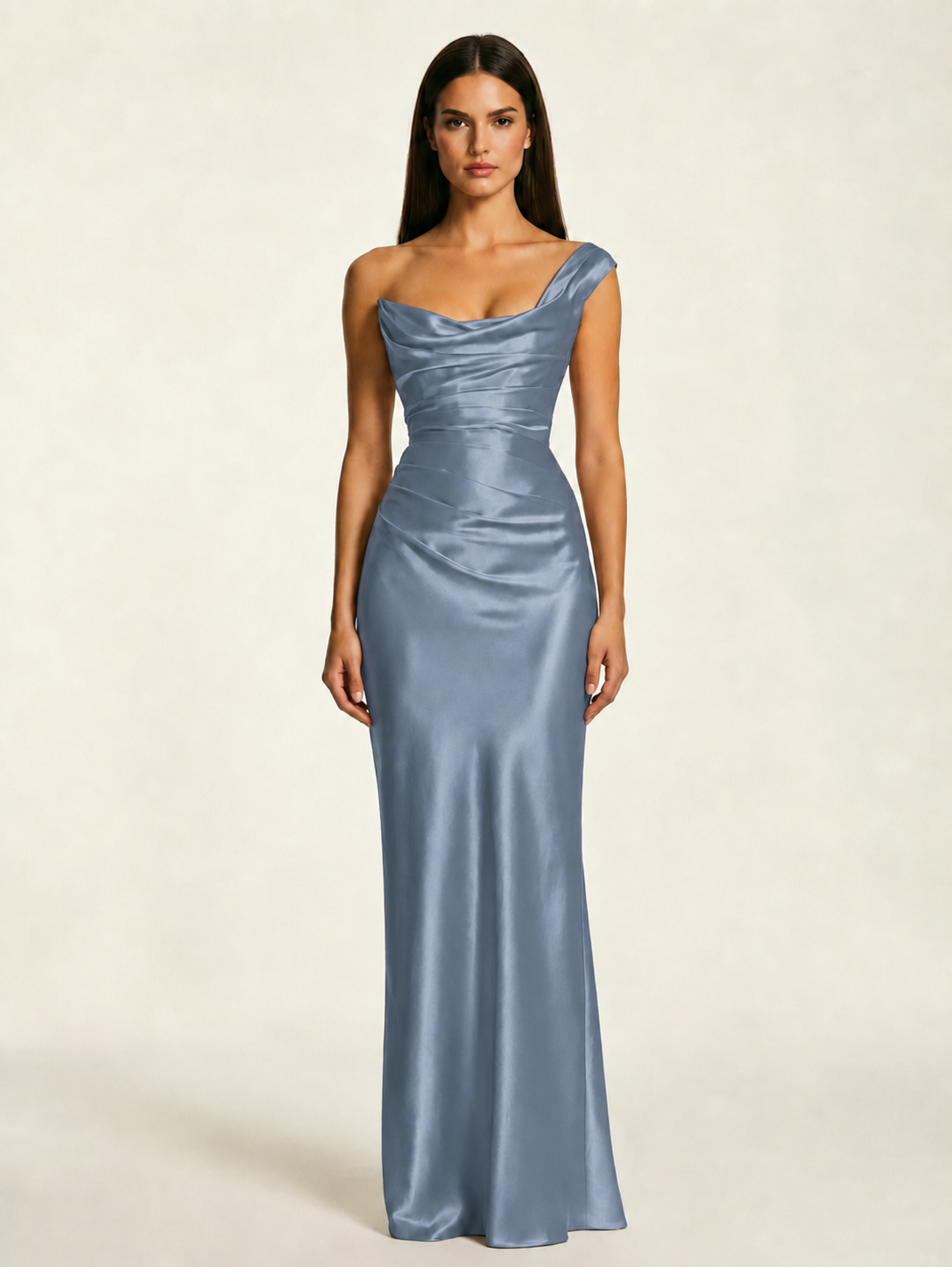 Single-shoulder satin back strap design formal dress