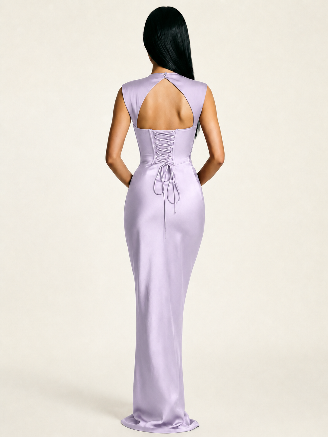 Sleeveless Draped Satin Mermaid Cutout Back Formal Dress