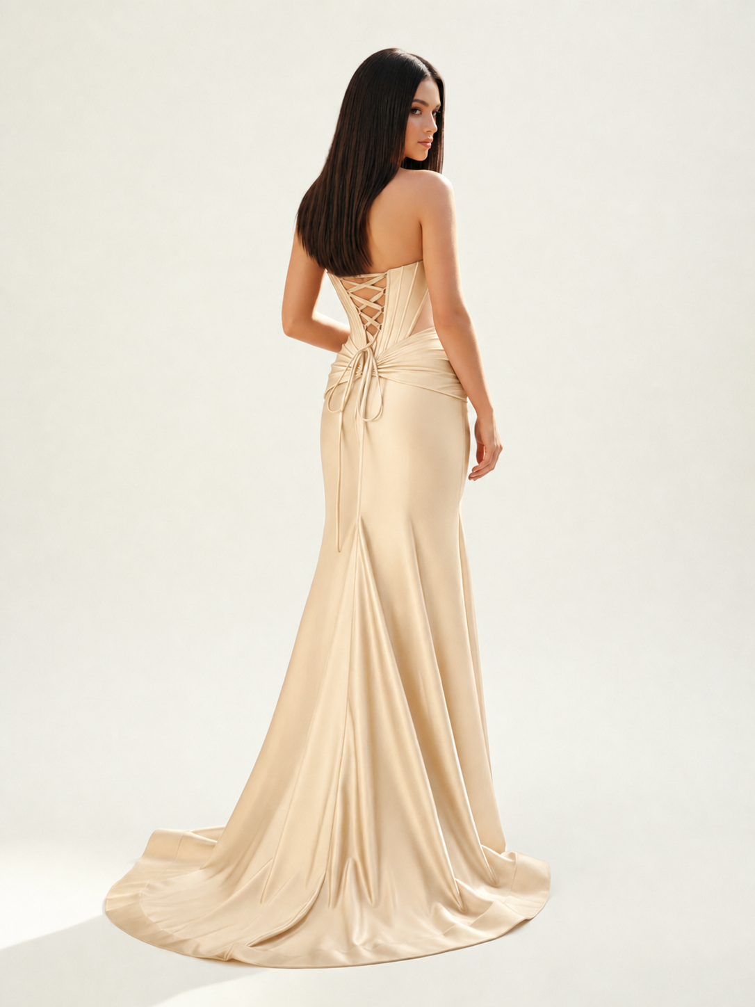 Strapless Corset Satin High Slit Mermaid Gown