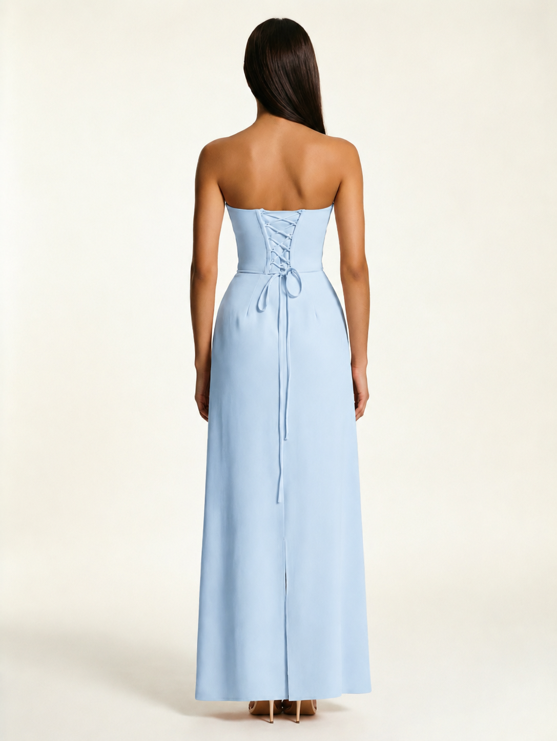 Strapless Lace-Up Back Floor-Length Formal Dress