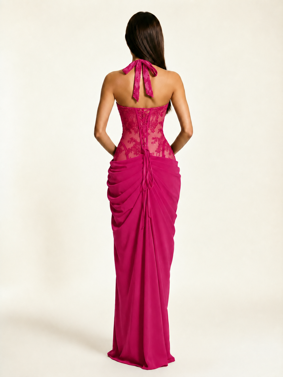 Lace Corset Halter High Slit Formal Dress