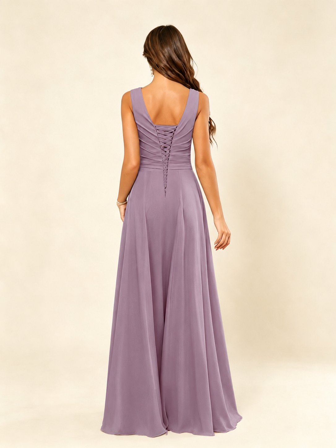 V Neck Sleeveless Chiffon Bridesmaid Dress
