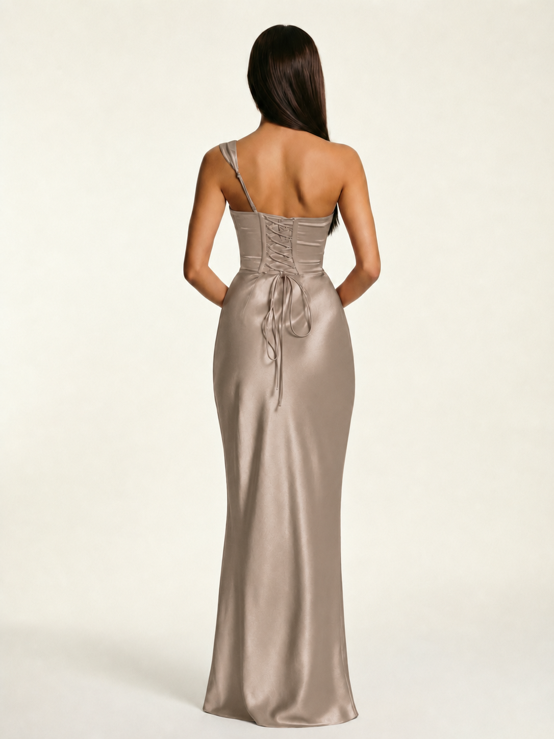 Single-shoulder satin back strap design formal dress