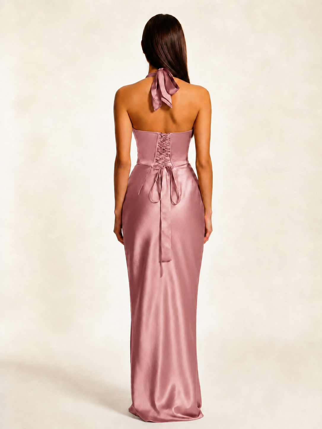 Deep V Satin Mermaid Lace-Up Back Formal Dress