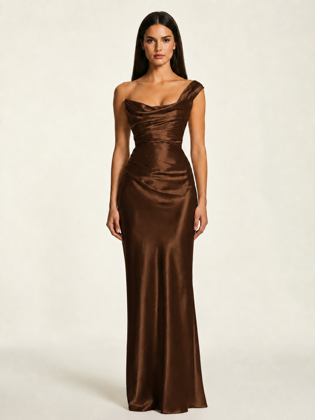 Single-shoulder satin back strap design formal dress