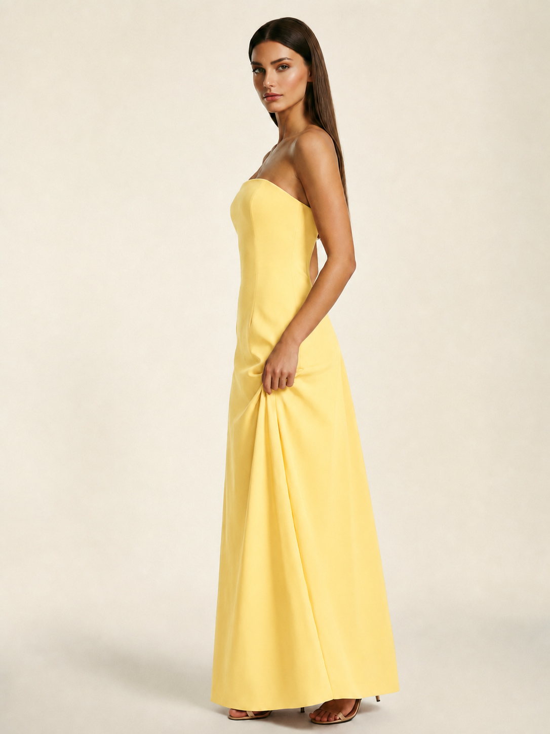 Strapless Lace-Up Back Floor-Length Formal Dress