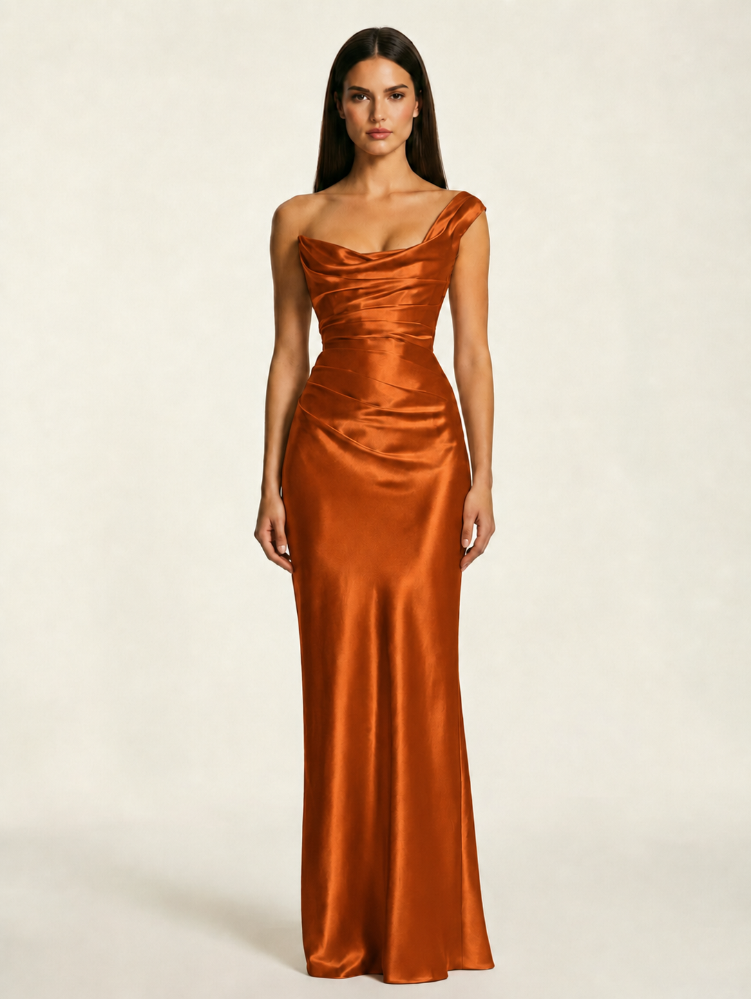 Single-shoulder satin back strap design formal dress