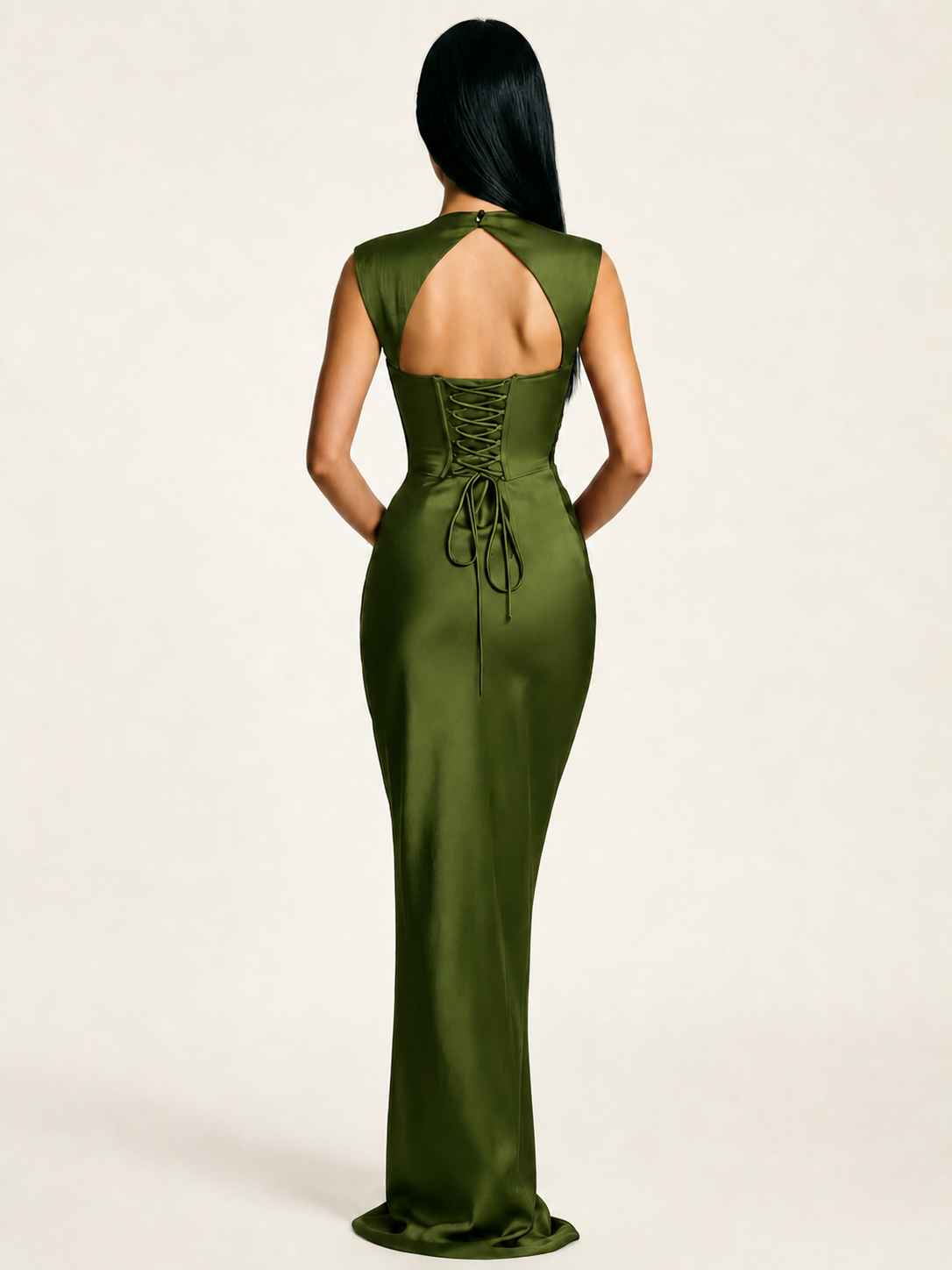 Sleeveless Draped Satin Mermaid Cutout Back Formal Dress