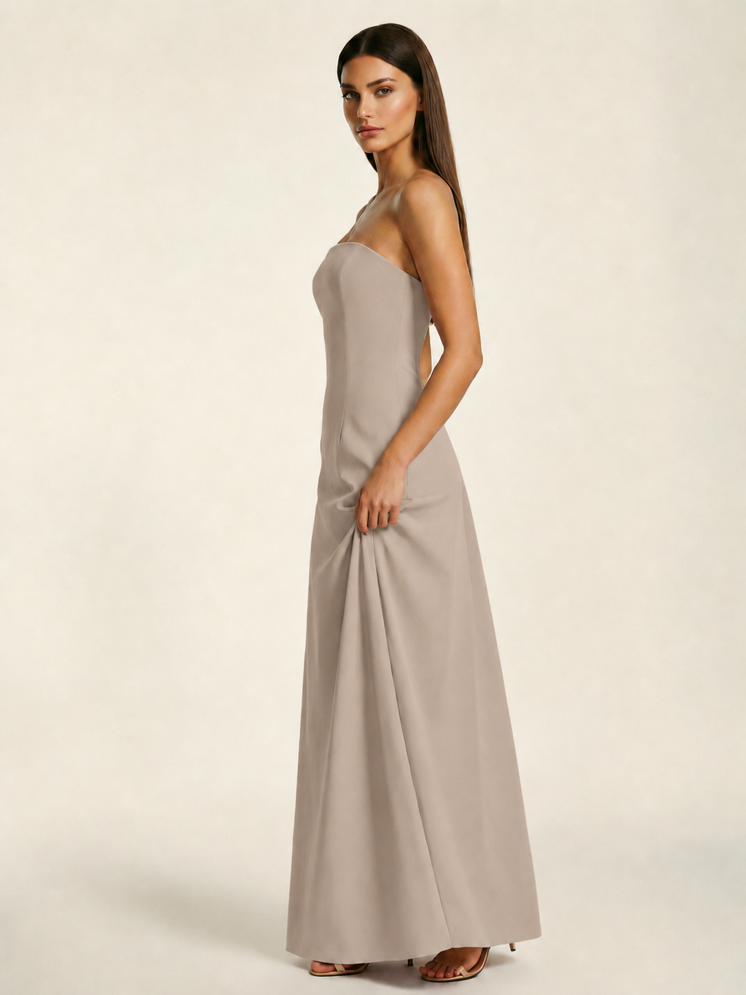 Strapless Lace-Up Back Floor-Length Formal Dress