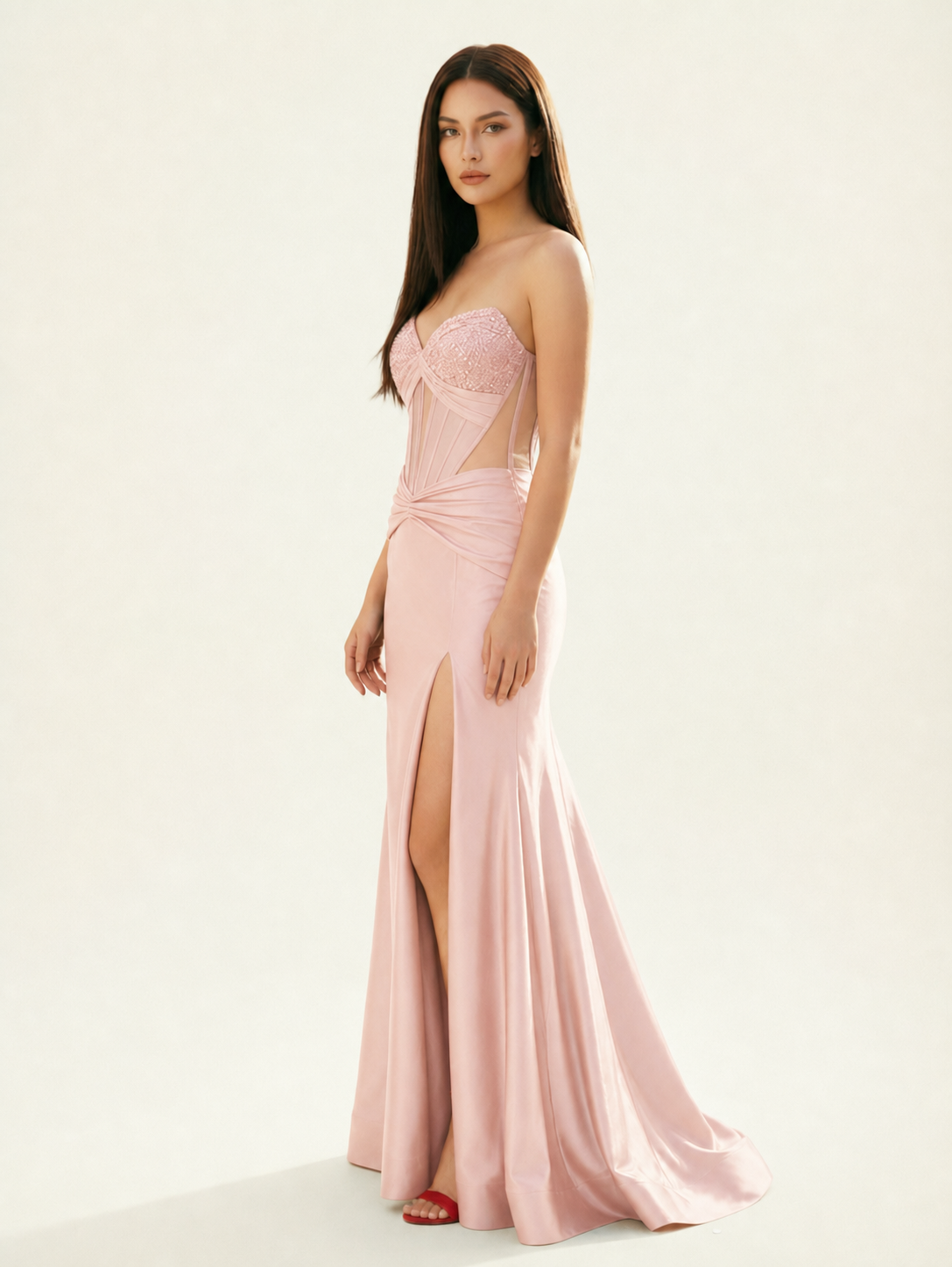 Strapless Corset Satin High Slit Mermaid Gown