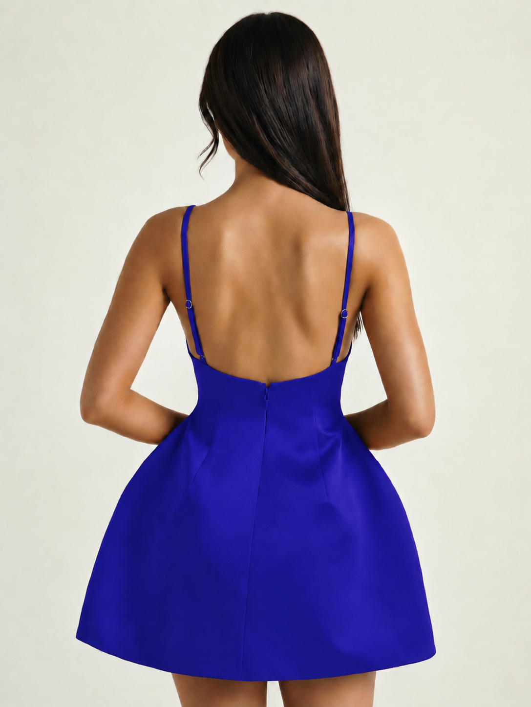 Satin Boat Neck Open Back Fit & Flare Mini Dress