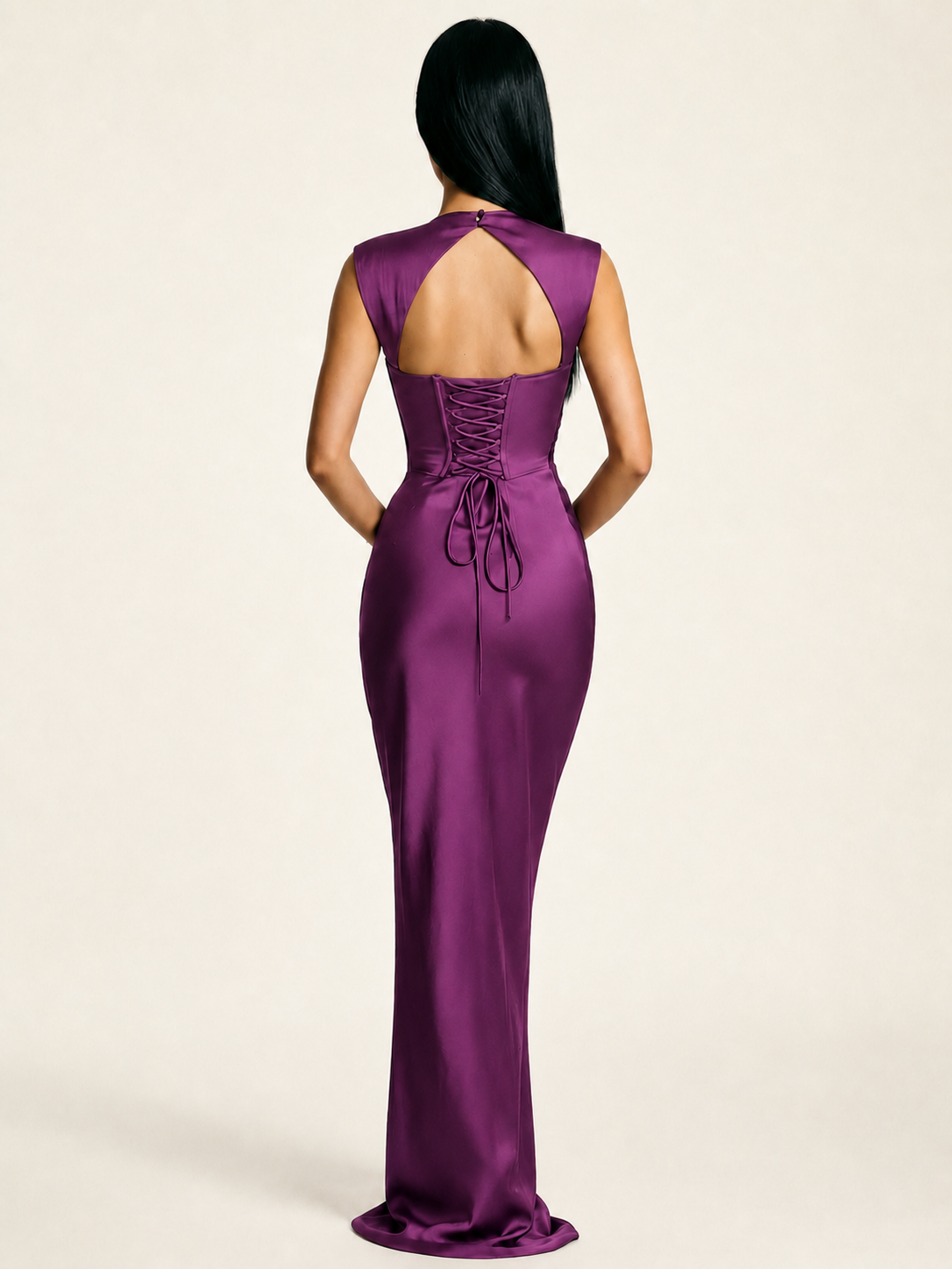 Sleeveless Draped Satin Mermaid Cutout Back Formal Dress