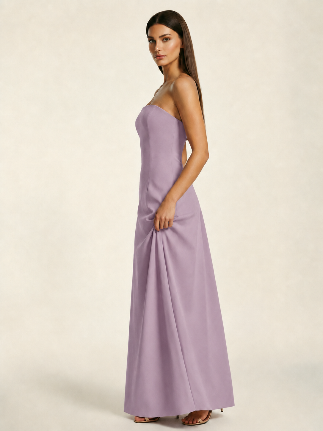 Strapless Lace-Up Back Floor-Length Formal Dress