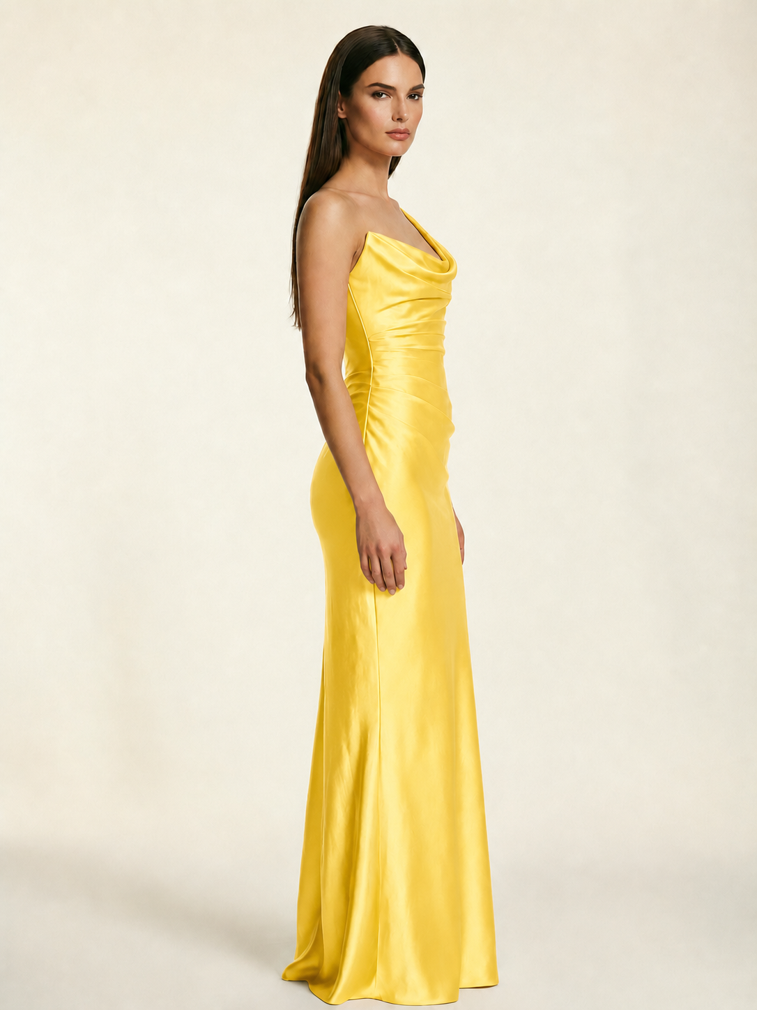 Single-shoulder satin back strap design formal dress
