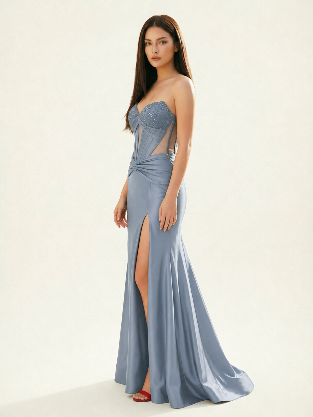 Strapless Corset Satin High Slit Mermaid Gown