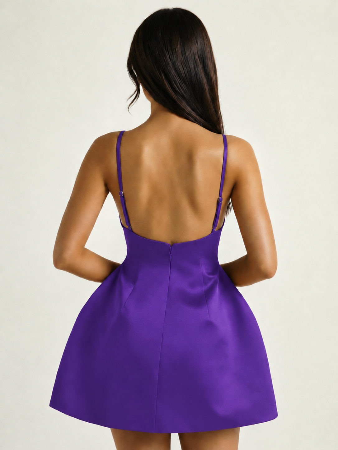 Satin Boat Neck Open Back Fit & Flare Mini Dress
