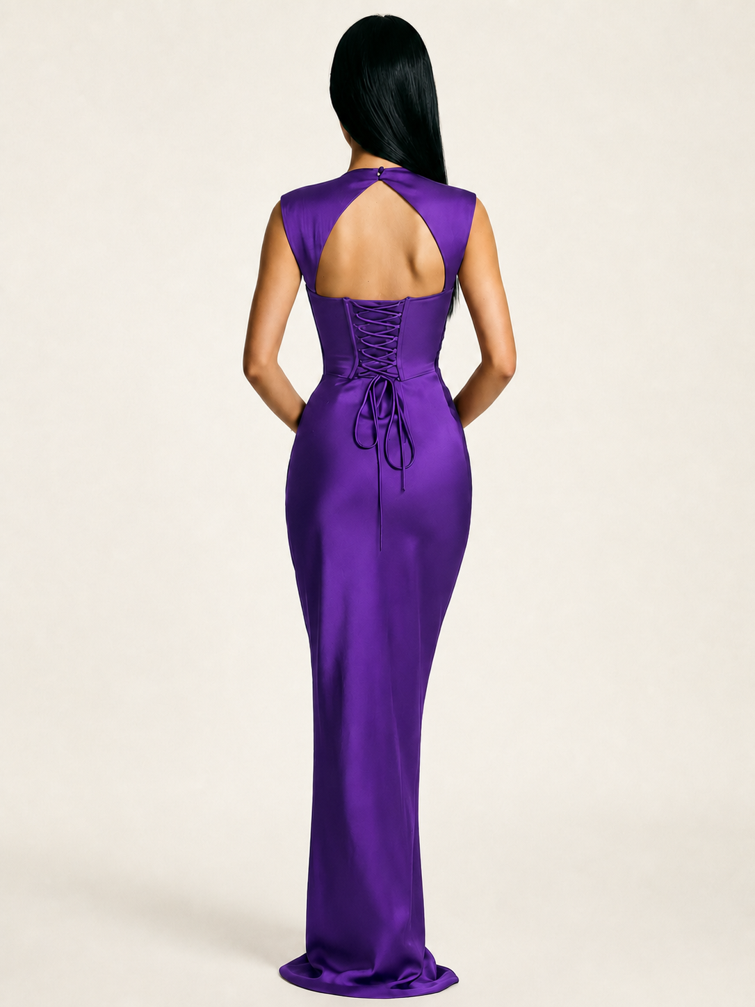 Sleeveless Draped Satin Mermaid Cutout Back Formal Dress