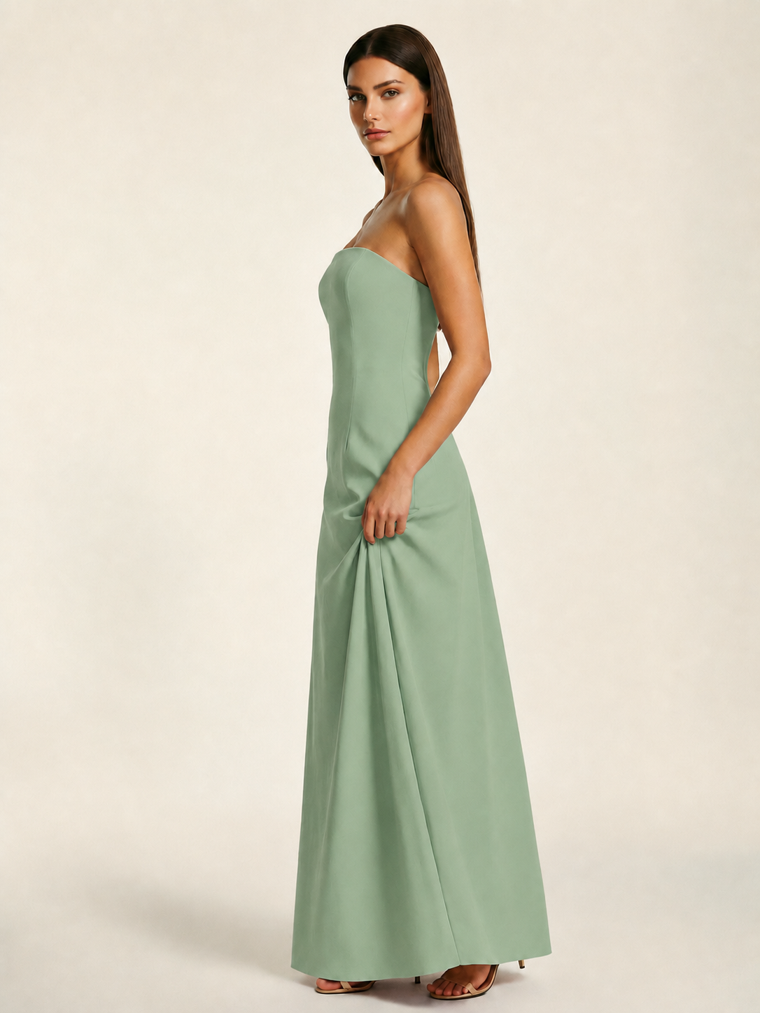 Strapless Lace-Up Back Floor-Length Formal Dress