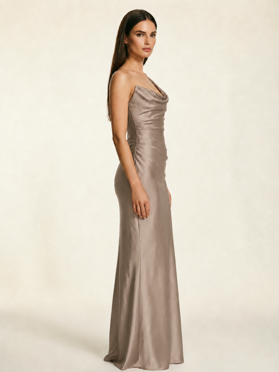 Single-shoulder satin back strap design formal dress
