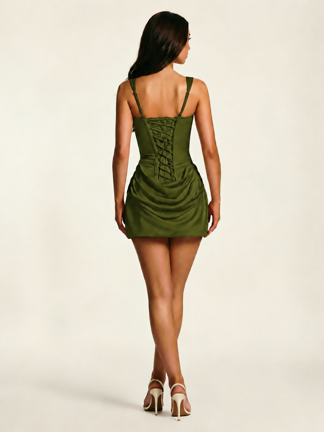 Square Neck Corset Lace-Up Draped Mini Dress
