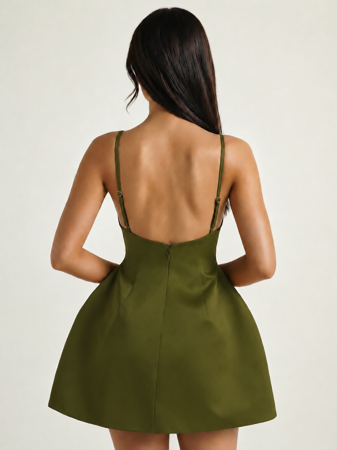 Satin Boat Neck Open Back Fit & Flare Mini Dress