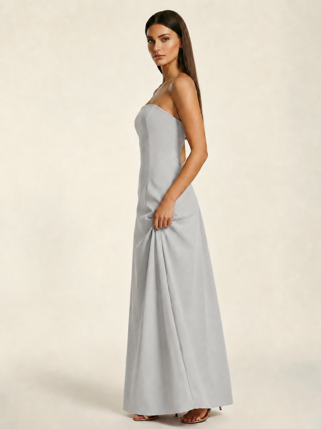 Strapless Lace-Up Back Floor-Length Formal Dress