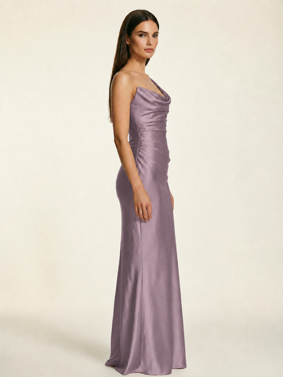 Single-shoulder satin back strap design formal dress